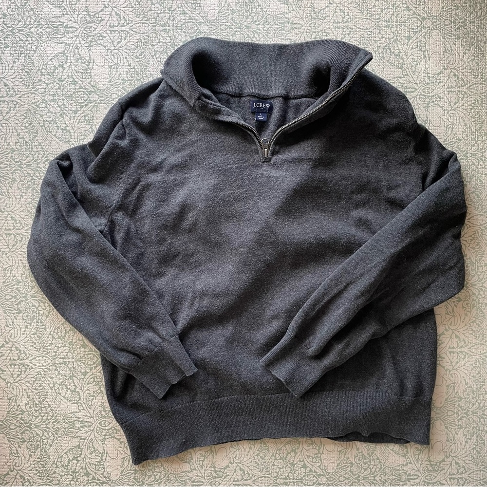 100% Cotton Quarter Zip Pullover Sweater Charcoal Gray